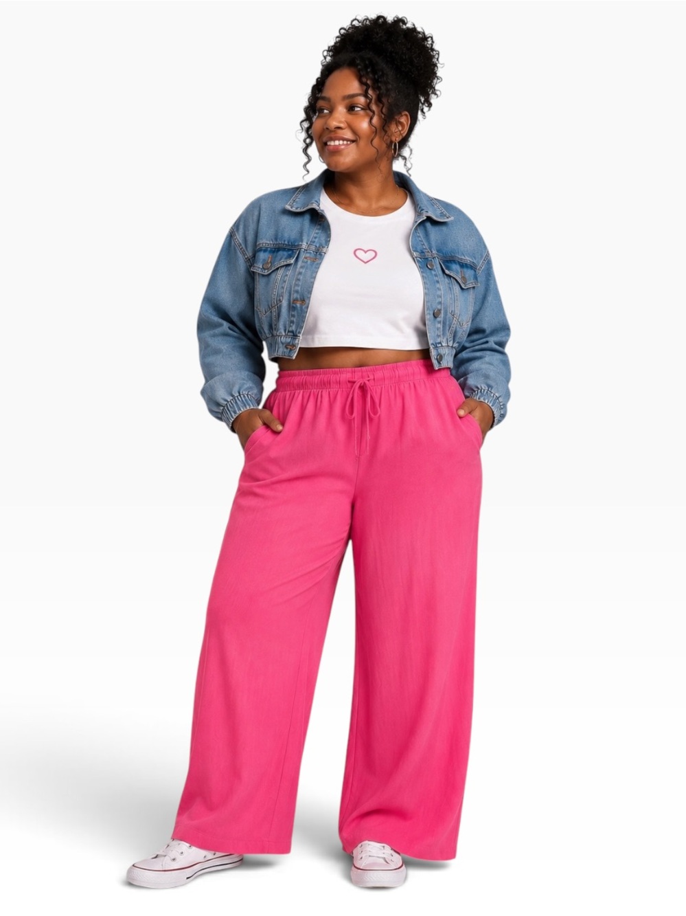 BLENCA Linen Blend Wide Leg Pull-On Pants Azalea Pink XL
